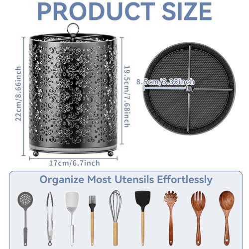 YIUKEA 360° Rotating Utensil Holder - Extra Large Cooking Utensils Caddy Counter Organizer with Instant-Dry and Removable Base for Kitchen Tools - My Kitchen Products
