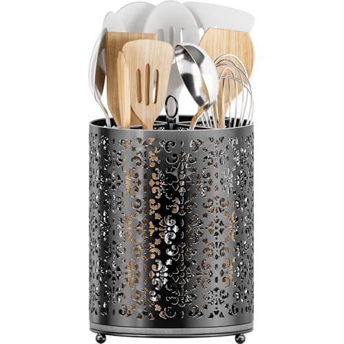 YIUKEA 360° Rotating Utensil Holder - Extra Large Cooking Utensils Caddy Counter Organizer with Instant-Dry and Removable