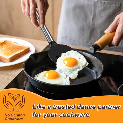 Yoehka Silicone Cooking Utensils Set for Nonstick Cookware, 4Pcs Heat Resistant Kitchen Silicone Spatula and Spoon Set with Stainless Steel Handle, Mixing, Flipping, Turning, Stirring, Black - My Kitchen Products