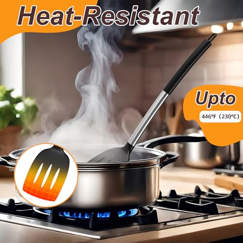 Yoehka Silicone Cooking Utensils Set for Nonstick Cookware, 4Pcs Heat Resistant Kitchen Silicone Spatula and Spoon Set with Stainless Steel Handle, Mixing, Flipping, Turning, Stirring, Black - My Kitchen Products