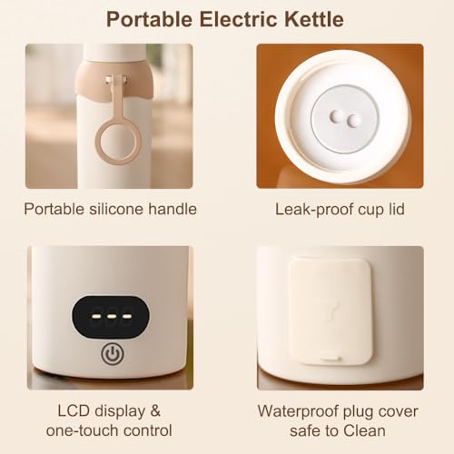 YOIDOO Travel Electric Tea Kettle 316 Stainless Steel, Small Portable Hot Water Kettle with 6 Temperature Control & Automatic Shut Off, 450mL Cute Tea Pot(USB for Warming) - My Kitchen Products