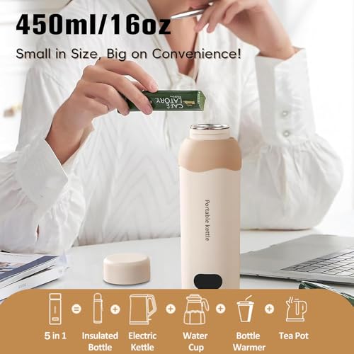 YOIDOO Travel Electric Tea Kettle 316 Stainless Steel, Small Portable Hot Water Kettle with 6 Temperature Control & Automatic Shut Off, 450mL Cute Tea Pot(USB for Warming) - My Kitchen Products