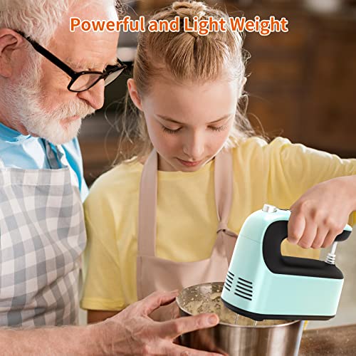 Yomelo 9-Speed Digital Hand Mixer Electric, 400W Powerful DC Motor, Hand Mixer Electric Handheld with Snap-On Storage Case, 5 Stainless Steel Accessories, Beaters, Dough Hooks, Whisk(Ice Blue/Black) - My Kitchen Products