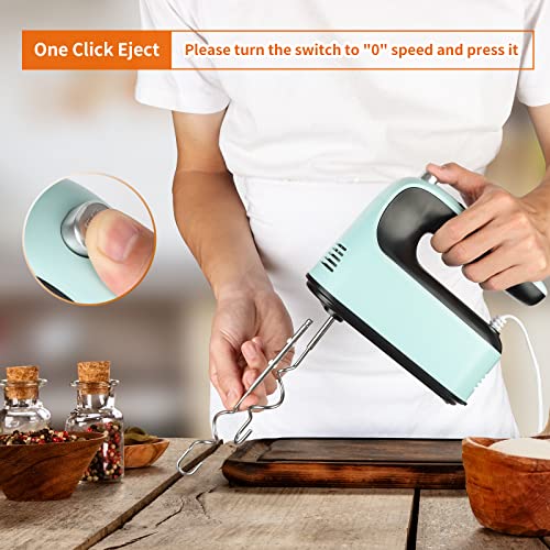 Yomelo 9-Speed Digital Hand Mixer Electric, 400W Powerful DC Motor, Hand Mixer Electric Handheld with Snap-On Storage Case, 5 Stainless Steel Accessories, Beaters, Dough Hooks, Whisk(Ice Blue/Black) - My Kitchen Products