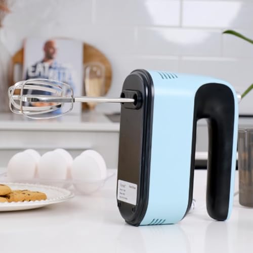 Yomelo 9-Speed Digital Hand Mixer Electric, 400W Powerful DC Motor, Hand Mixer Electric Handheld with Snap-On Storage Case, 5 Stainless Steel Accessories, Beaters, Dough Hooks, Whisk(Ice Blue/Black) - My Kitchen Products
