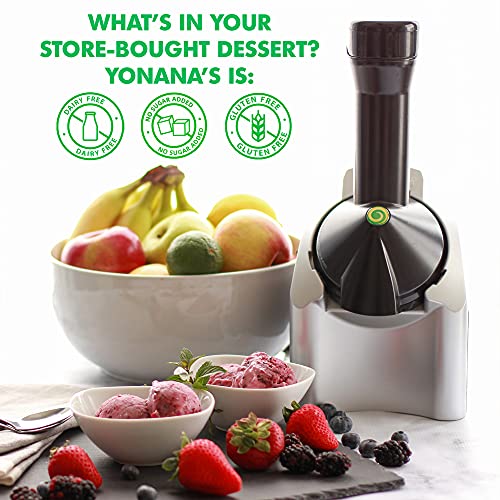 Yonanas Classic Frozen Fruit Soft Serve Maker for Healthy Vegan and Dairy-Free Treats, 200W Silver Machine with 36 Recipes, BPA Free, Easy to Clean, Quick and Simple to Use - My Kitchen Products