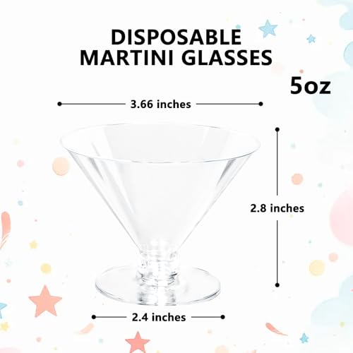 YOUBET 100 PCS Clear Plastic Martini Glasses - 5oz Disposable Cocktail Coupe Glasses for Parties & Gatherings & Weddings & Bars - My Kitchen Products
