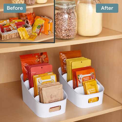 YouCopia ShelfBin Packet Organizer, 4-Tier Stairstep Raised Divided Bin, BPA-Free Storage Caddy for Kitchen Pantry and Cabinet Organization, Tea Bags, Medicine, and More - My Kitchen Products
