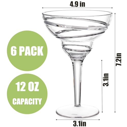 Youeon 6 Pack 12 Oz Hard Acrylic Margarita Glasses with Stem, Shatterproof Acrylic Wine Glasses, Reusable Wine Cups for Indoor and Outdoor Use, Perfect for Wedding, Party, Holiday - My Kitchen Products