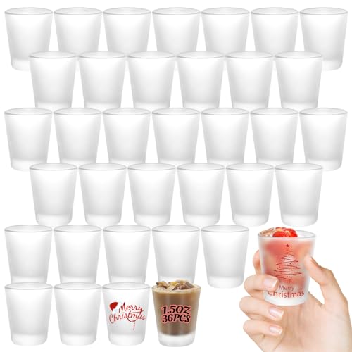 YOUKE OLA 36 Pack Sublimation Shot Glasses Cups with Heavy Base Sublimation Blanks Cute Shot Glass Tumbler Bulk for Heat