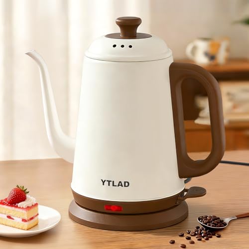 YTLAD Gooseneck Electric Kettle 1L, 1000W Fast Boiling for Pour-Over Coffee & Tea, 304 Stainless Steel BPA-Free, Precise Flow Spout, Auto Shut-Off & Boil-Dry Protection, Retro Style (White) - My Kitchen Products