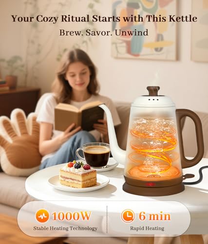 YTLAD Gooseneck Electric Kettle 1L, 1000W Fast Boiling for Pour-Over Coffee & Tea, 304 Stainless Steel BPA-Free, Precise Flow Spout, Auto Shut-Off & Boil-Dry Protection, Retro Style (White) - My Kitchen Products