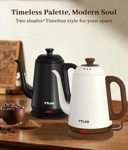 YTLAD Gooseneck Electric Kettle 1L, 1000W Fast Boiling for Pour-Over Coffee & Tea, 304 Stainless Steel BPA-Free, Precise Flow Spout, Auto Shut-Off & Boil-Dry Protection, Retro Style (White) - My Kitchen Products