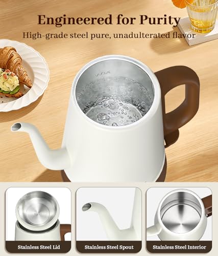 YTLAD Gooseneck Electric Kettle 1L, 1000W Fast Boiling for Pour-Over Coffee & Tea, 304 Stainless Steel BPA-Free, Precise Flow Spout, Auto Shut-Off & Boil-Dry Protection, Retro Style (White) - My Kitchen Products