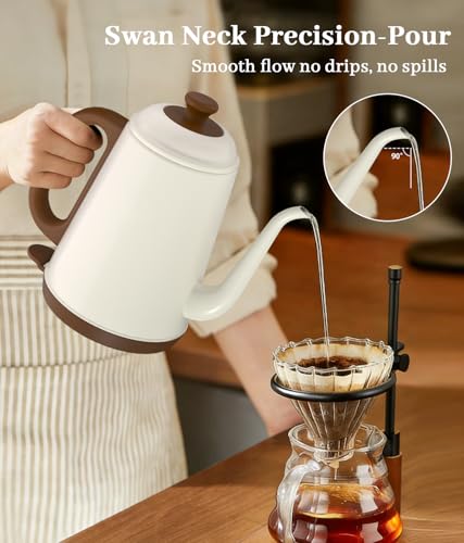 YTLAD Gooseneck Electric Kettle 1L, 1000W Fast Boiling for Pour-Over Coffee & Tea, 304 Stainless Steel BPA-Free, Precise Flow Spout, Auto Shut-Off & Boil-Dry Protection, Retro Style (White) - My Kitchen Products