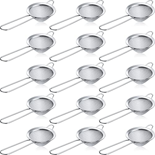 Yungyan 15 Packs Fine Mesh Small Strainer 3.3" Cocktail Strainer Stainless Steel Tea Strainers Mini Sieve Sifter for Juice