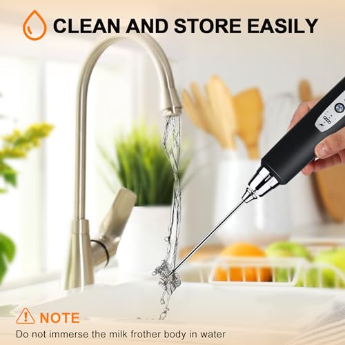 YUSWKO Black Handheld Milk Frother Wand for Coffee, Rechargeable Electric Whisk with 3 Heads 3 Speeds Drink Mixer Coffee Frother For Latte, Cappuccino, Hot Chocolate, Egg - My Kitchen Products
