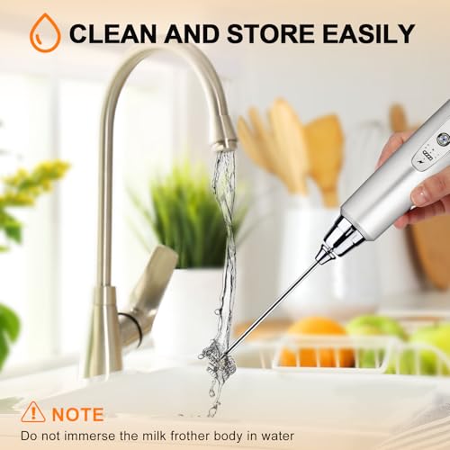 YUSWKO Handheld Milk Frother Wand for Coffee, Rechargeable Electric Whisk with 3 Heads 3 Speeds Drink Mixer Coffee Frother For Latte, Cappuccino, Hot Chocolate, Egg, Silver - My Kitchen Products