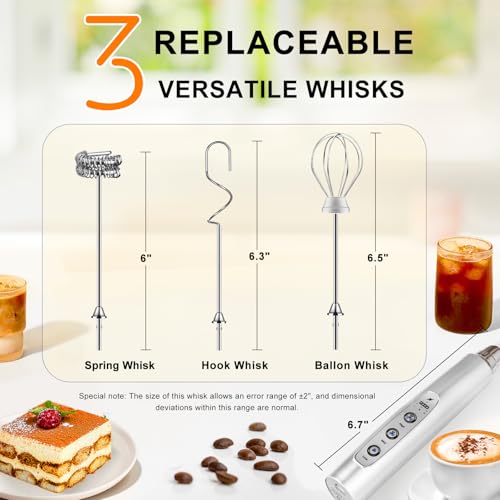 YUSWKO Handheld Milk Frother Wand for Coffee, Rechargeable Electric Whisk with 3 Heads 3 Speeds Drink Mixer Coffee Frother For Latte, Cappuccino, Hot Chocolate, Egg, Silver - My Kitchen Products