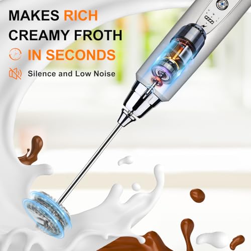 YUSWKO Handheld Milk Frother Wand for Coffee, Rechargeable Electric Whisk with 3 Heads 3 Speeds Drink Mixer Coffee Frother For Latte, Cappuccino, Hot Chocolate, Egg, Silver - My Kitchen Products