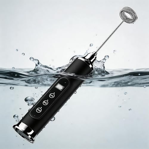 YUSWKO Milk Frother Wand for Coffee, Handheld Coffee Frother, Rechargeable Drink Mixer, Waterproof Electric Whisk, Black - My Kitchen Products