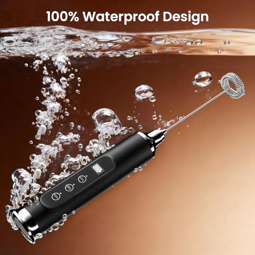 YUSWKO Milk Frother Wand for Coffee, Handheld Coffee Frother, Rechargeable Drink Mixer, Waterproof Electric Whisk, Black - My Kitchen Products