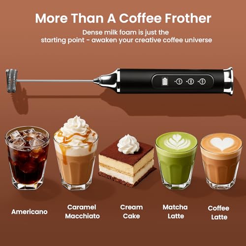 YUSWKO Milk Frother Wand for Coffee, Handheld Coffee Frother, Rechargeable Drink Mixer, Waterproof Electric Whisk, Black - My Kitchen Products