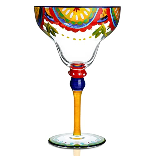 YY Hand Painted Margarita Glass, Moroccan Collection, Hand Painted Glassware by
