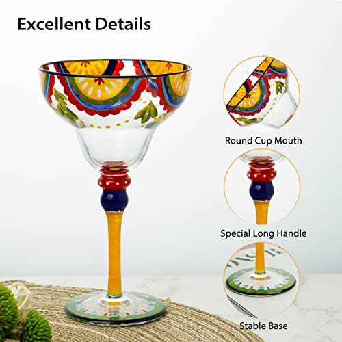 YY Hand Painted Margarita Glass - Moroccan Collection - Hand Painted Glassware by Artists - Unique and Decorative Margarita Glasses, Kitchen Table Décor (Orange Blossom) - My Kitchen Products
