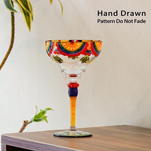 YY Hand Painted Margarita Glass - Moroccan Collection - Hand Painted Glassware by Artists - Unique and Decorative Margarita Glasses, Kitchen Table Décor (Orange Blossom) - My Kitchen Products