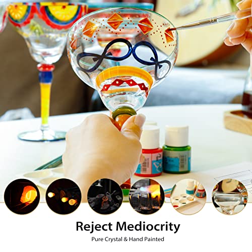 YY Hand Painted Margarita Glass - Moroccan Collection - Hand Painted Glassware by Artists - Unique and Decorative Margarita Glasses, Kitchen Table Décor (Orange Blossom) - My Kitchen Products