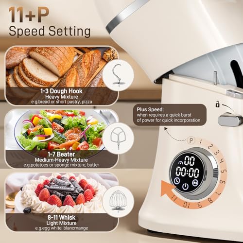 ZACME 7 Quart Stand Mixer Aluminum Die Casting, 650W 12 Speed Tilt-Head Kitchen Electric Stand Mixer, Household Food Mixer with Stainless Steel Bowl, Dough Hook, Whisk and Beater (Cream) - My Kitchen Products