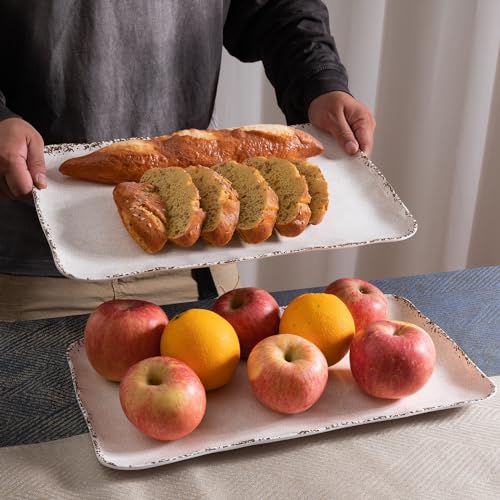 ZAROCRUS Farmhouse Melamine Serving Platters Set of 2, 17"x10" Large Rectangular Melamine Serving Trays for Serving Food on Parties and Entertaining, Dishwasher Safe. Ivory - My Kitchen Products