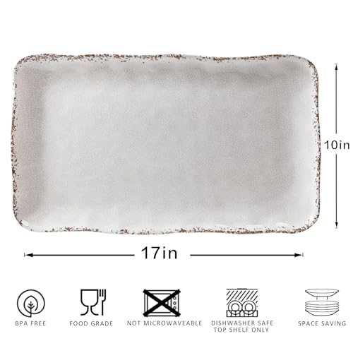 ZAROCRUS Farmhouse Melamine Serving Platters Set of 2, 17"x10" Large Rectangular Melamine Serving Trays for Serving Food on Parties and Entertaining, Dishwasher Safe. Ivory - My Kitchen Products