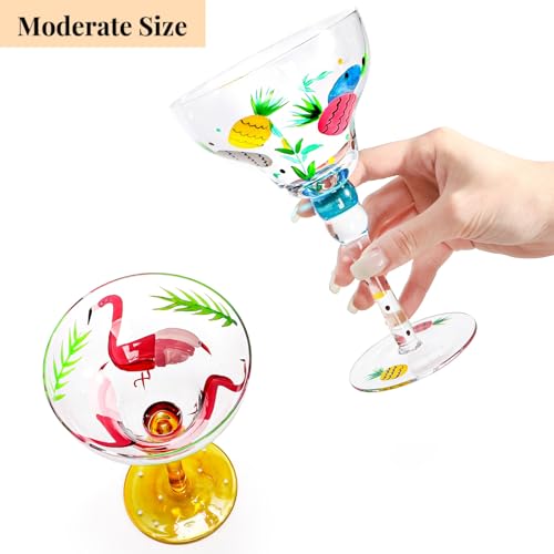 ZAVOOS Set of 2 Margarita Glass, 10 Oz Mexican Hand Blown Glasses for Martini, Hand Painted Modern Wine Glasses Coupe Cocktail Drinkware for Champagne, Cinco de Mayo, Party Decorations - My Kitchen Products