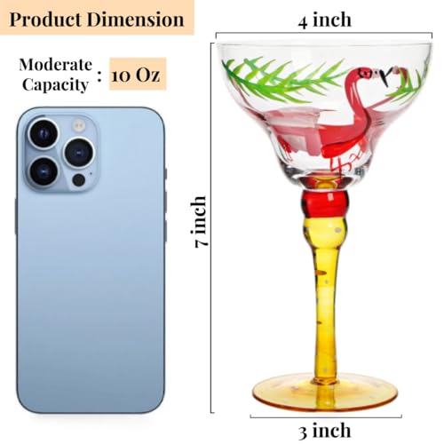 ZAVOOS Set of 2 Margarita Glass, 10 Oz Mexican Hand Blown Glasses for Martini, Hand Painted Modern Wine Glasses Coupe Cocktail Drinkware for Champagne, Cinco de Mayo, Party Decorations - My Kitchen Products