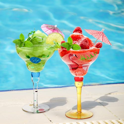 ZAVOOS Set of 2 Margarita Glass, 10 Oz Mexican Hand Blown Glasses for Martini, Hand Painted Modern Wine Glasses Coupe Cocktail Drinkware for Champagne, Cinco de Mayo, Party Decorations - My Kitchen Products