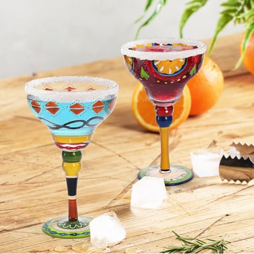 ZAVOOS Set of 2 Margarita Glass, 10 Oz Mexican Hand Blown Glasses Modern Bar Cups for Martini, Handcrafted Coupe Drinking Glassware Stemware for Cocktail Champagne, Party Decorations - My Kitchen Products