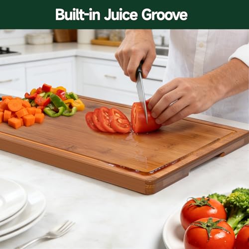 Zeawec 3-Piece Set Bamboo Cutting Board for Kitchen - Crack-Resistant Wood Chopping Boards with Deep Juice Grooves, Pre-Oiled Butcher Block for Meat, Vegetables & Cheese, Carbonized - My Kitchen Products