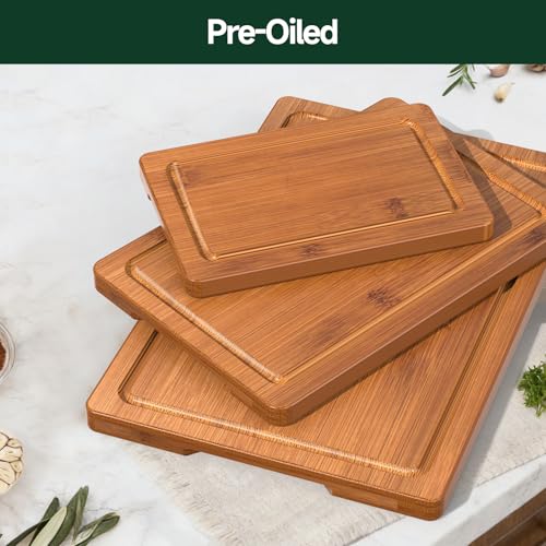 Zeawec 3-Piece Set Bamboo Cutting Board for Kitchen - Crack-Resistant Wood Chopping Boards with Deep Juice Grooves, Pre-Oiled Butcher Block for Meat, Vegetables & Cheese, Carbonized - My Kitchen Products