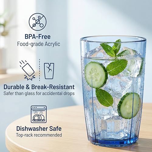 ZEAYEA Set of 6 Acrylic Drinking Cups, 14 oz Unbreakable Water Tumbler, Reusable Plastic Drinking Glasses, Stackable Beverage Tumbler for Juice, Lemonade, Ice Coffee, BPA-free, Dishwasher Safe - My Kitchen Products
