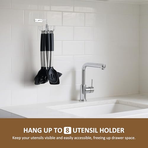ZEDODIER Kitchen Cooking Utensil Holder, 360° Rotating Kitchen Hooks for Hanging Utensils, Heavy Duty Metal Utensil Rack with 8 Storage Capacity for Utensil, Towel, Pot, Glove, Aprons, Silver - My Kitchen Products
