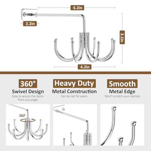 ZEDODIER Kitchen Cooking Utensil Holder, 360° Rotating Kitchen Hooks for Hanging Utensils, Heavy Duty Metal Utensil Rack with 8 Storage Capacity for Utensil, Towel, Pot, Glove, Aprons, Silver - My Kitchen Products