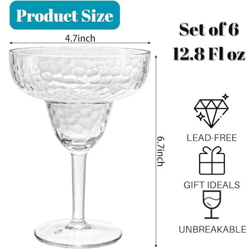 ZENFUN 6 Pack 13 OZ Acrylic Margarita Glasses with Stem, Unbreakable Wine Glass, Shatterproof Cocktail Glasses, Reusable Party Drinking Glass for Martini, Whiskey, Gin, Tequila, BPA-free - My Kitchen Products