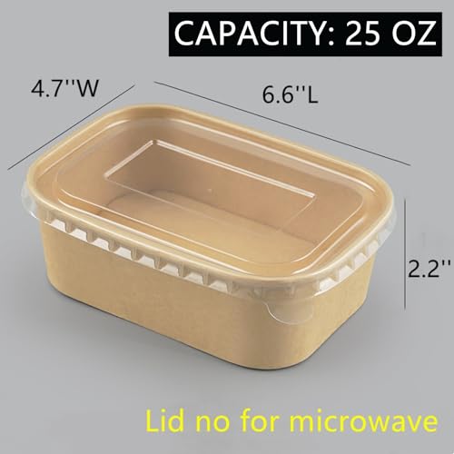 Zentriqlla 50 Pack 25oz Paper Meal Prep Containers with Lids, Disposable Kraft Food Containers, Stackable Oil-Proof Takeout Salad Bowls for Meal Prep, Picnic, Party Supplies, Microwave Freezer Safe - My Kitchen Products