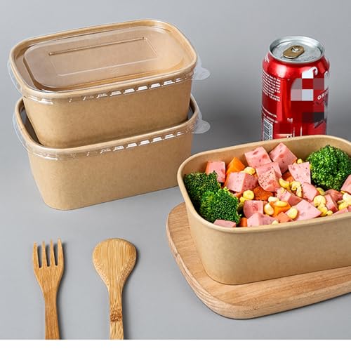 Zentriqlla 50 Pack 25oz Paper Meal Prep Containers with Lids, Disposable Kraft Food Containers, Stackable Oil-Proof Takeout Salad Bowls for Meal Prep, Picnic, Party Supplies, Microwave Freezer Safe - My Kitchen Products