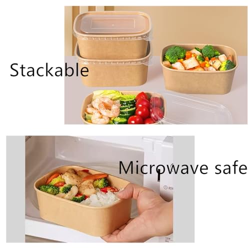 Zentriqlla 50 Pack 25oz Paper Meal Prep Containers with Lids, Disposable Kraft Food Containers, Stackable Oil-Proof Takeout Salad Bowls for Meal Prep, Picnic, Party Supplies, Microwave Freezer Safe - My Kitchen Products