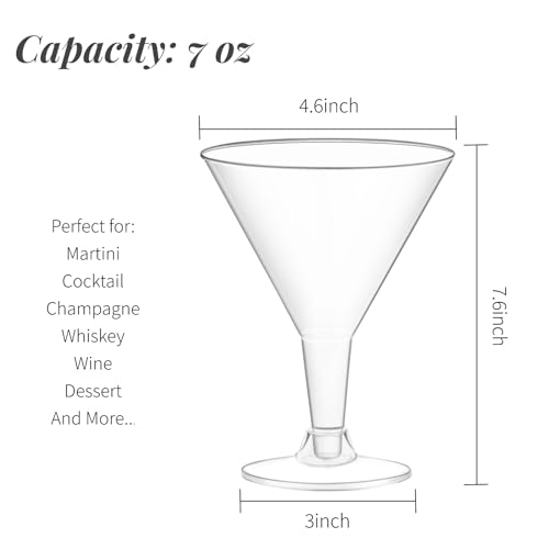 Zezzxu 24 Pack Plastic Martini Glasses 7 Oz Disposable Cocktail Glasses, Tall Mini Martini Glasses Perfect for Fall Halloween Party Birthday Wedding and All Events - My Kitchen Products