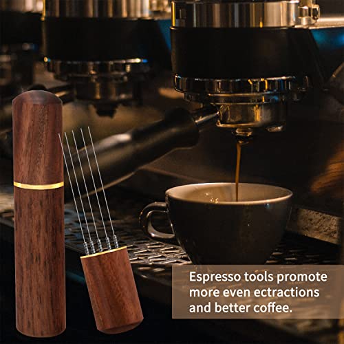 Zolunu Espresso Coffee Stirrer 5 Needles 0.4mm Espresso Distribution Tools, Natural Wood Handle and Stand (Rosewood) - My Kitchen Products