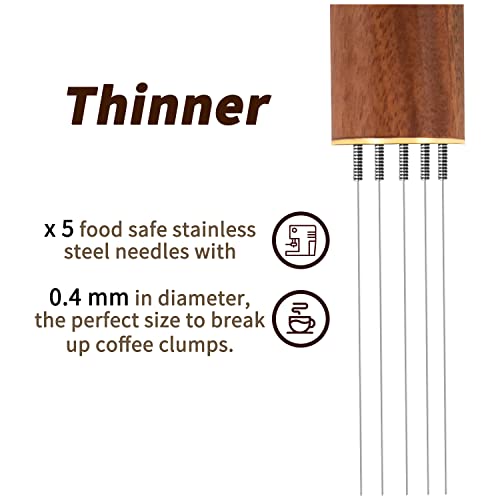Zolunu Espresso Coffee Stirrer 5 Needles 0.4mm Espresso Distribution Tools, Natural Wood Handle and Stand (Rosewood) - My Kitchen Products